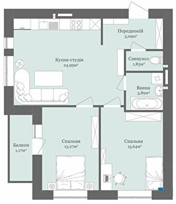 2-комнатная 63.88 м² в ЖК West Towers от 18 800 грн/м², Ужгород