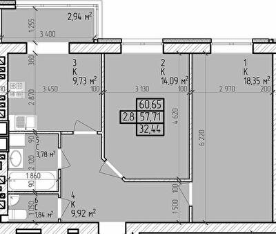 2-комнатная 60.65 м² в ЖК Центральный от 17 000 грн/м², г. Горишние Плавни