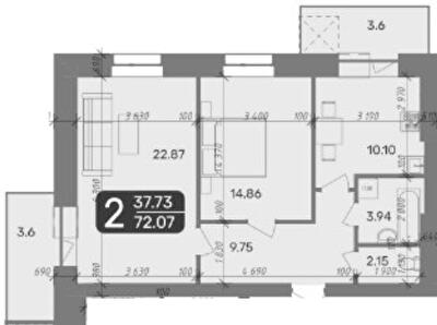 2-комнатная 72.07 м² в ЖК Стандарт от 23 000 грн/м², Полтава