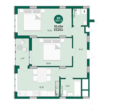 2-кімнатна 64.36 м² в ЖК Wellspring від 29 550 грн/м², м. Вишневе
