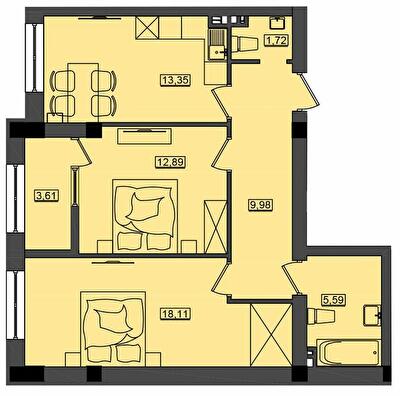 2-кімнатна 64.68 м² в ЖК Дім біля моря Premier від 18 400 грн/м², м. Южне