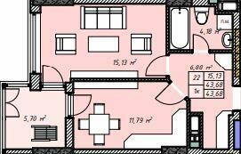 1-комнатная 43.68 м² в ЖК Sky Hall от 25 850 грн/м², Ровно