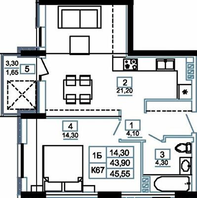 1-кімнатна 45.55 м² в ЖК Канада від 14 000 грн/м², м. Чортків