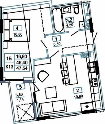 1-кімнатна 47.54 м² в ЖК Канада від 14 000 грн/м², м. Чортків