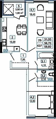 2-кімнатна 58.6 м² в ЖК Канада від 13 500 грн/м², м. Чортків