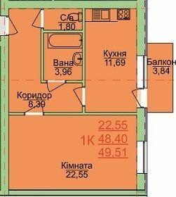 1-кімнатна 49.51 м² в ЖК Зелена оаза від 17 000 грн/м², Херсон