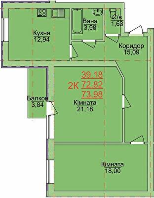 2-комнатная 73.98 м² в ЖК Зеленый оазис от 17 000 грн/м², Херсон