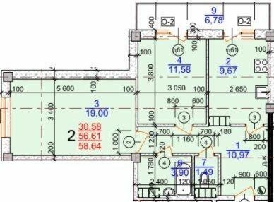 2-комнатная 58.64 м² в ЖК Молодежный от 15 500 грн/м², Херсон