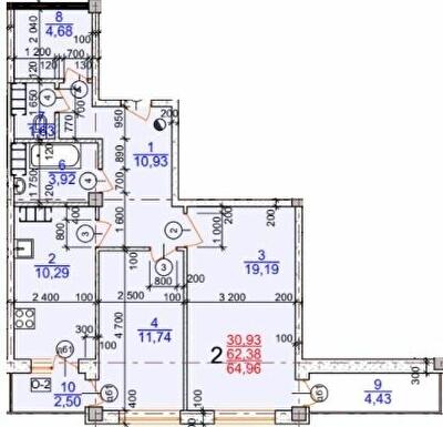 2-комнатная 64.94 м² в ЖК Молодежный от 15 500 грн/м², Херсон