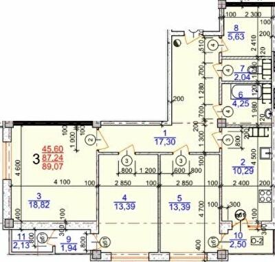 3-кімнатна 89.07 м² в ЖК Молодіжний від 15 500 грн/м², Херсон