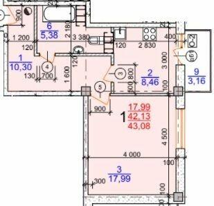 1-комнатная 43.08 м² в ЖК Молодежный от 15 500 грн/м², Херсон