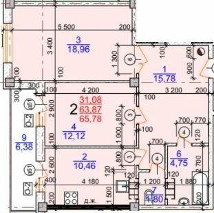 2-комнатная 65.78 м² в ЖК Молодежный от 14 500 грн/м², Херсон