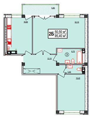 2-комнатная 95.4 м² в ЖК Украинский от 28 400 грн/м², Херсон