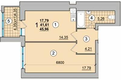 1-комнатная 45.96 м² в ЖК Александровский от 14 900 грн/м², Чернигов