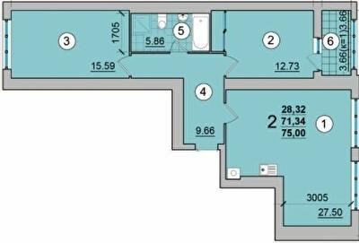 2-комнатная 75 м² в ЖК Александровский от 14 900 грн/м², Чернигов