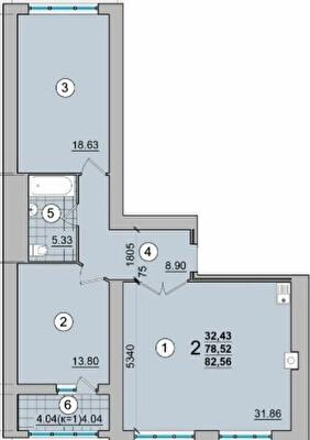 2-кімнатна 82.56 м² в ЖК Олександрівський від 14 900 грн/м², Чернігів