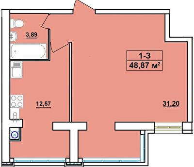 1-кімнатна 48.87 м² в ЖК Комфортний від 15 200 грн/м², Чернігів