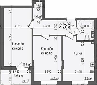 2-кімнатна 66.19 м² в ЖК Center від 24 150 грн/м², Чернівці