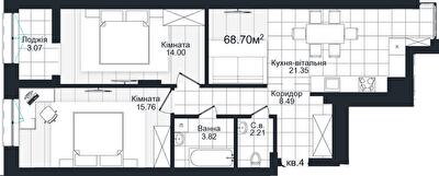 2-кімнатна 68.7 м² в ЖК Compass від 25 500 грн/м², Чернівці