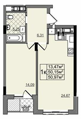 1-комнатная 50.97 м² в ЖК на Перфецкого-2 от 28 900 грн/м², Львов