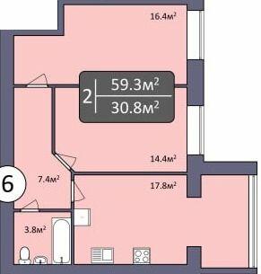 2-кімнатна 59.3 м² в ЖК Dream Park від 18 000 грн/м², Хмельницький