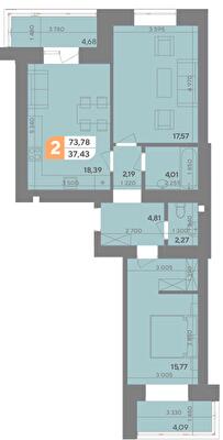 2-кімнатна 73.78 м² в ЖК Park Town від 15 100 грн/м², Хмельницький