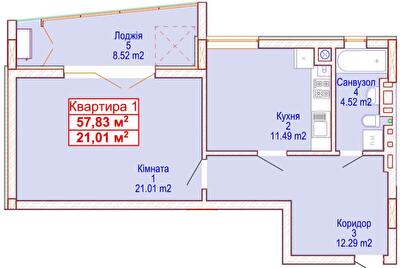1-кімнатна 57.83 м² в ЖК Адамант від 15 700 грн/м², Хмельницький