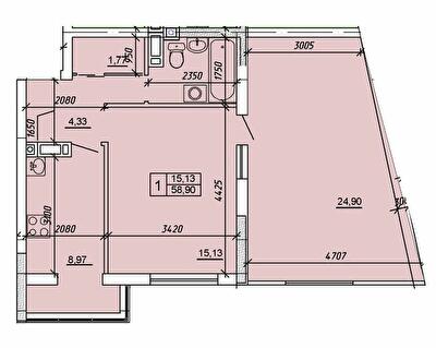 1-кімнатна 58.9 м² в ЖК Приозерний від 13 500 грн/м², Хмельницький