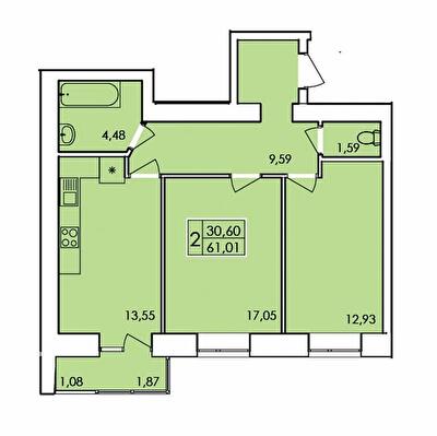 2-комнатная 61.01 м² в ЖК Ранкове Family от 14 500 грн/м², Хмельницкий