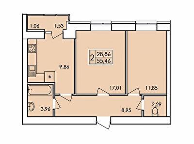 2-кімнатна 55.46 м² в ЖК Ранкове Family від 14 500 грн/м², Хмельницький