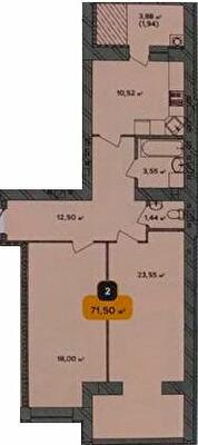 2-кімнатна 71.5 м² в ЖК Студентський від 16 100 грн/м², Хмельницький