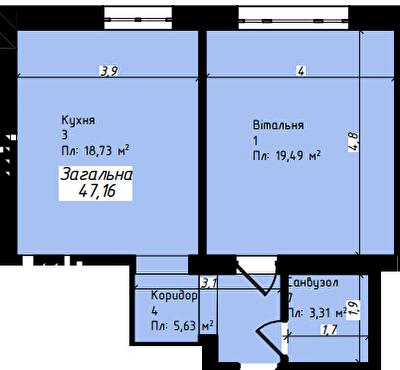 1-кімнатна 47.16 м² в ЖК Джем Таун від 15 000 грн/м², с. Мукша Китайгородська