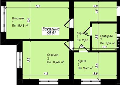 2-кімнатна 60.01 м² в ЖК Джем Таун від 15 000 грн/м², с. Мукша Китайгородська