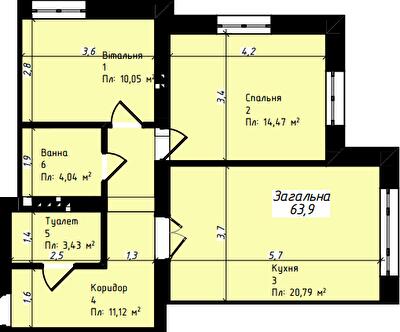 2-комнатная 63.9 м² в ЖК Джем Таун от 15 000 грн/м², с. Мукша Китайгородская