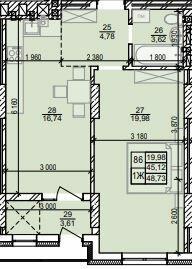 1-комнатная 48.73 м² в ЖК Весняний от 18 900 грн/м², г. Винники