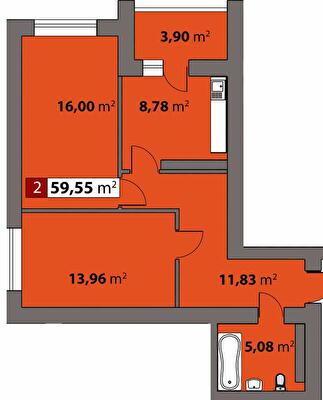 2-кімнатна 59.55 м² в ЖК Парковий від 17 500 грн/м², Черкаси