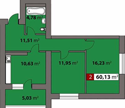 2-комнатная 60.13 м² в ЖК Парковый от 17 500 грн/м², Черкассы