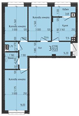 3-комнатная 75.67 м² в ЖК Новый Проспект от 21 250 грн/м², Черновцы