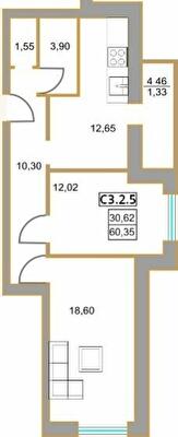 2-кімнатна 60.35 м² в ЖК Левада від 20 700 грн/м², м. Бориспіль