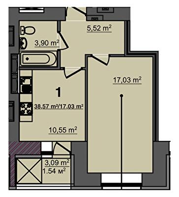 1-кімнатна 38.57 м² в ЖК Світанок від 17 900 грн/м², м. Бориспіль