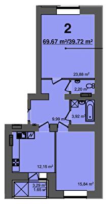 2-кімнатна 69.67 м² в ЖК Світанок від 17 500 грн/м², м. Бориспіль