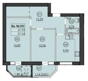 2-кімнатна 57.24 м² в ЖК Family-2 від 22 350 грн/м², с. Гатне