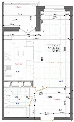 1-кімнатна 36.97 м² в ЖК АТЛАНТ (Коцюбинське) від 23 600 грн/м², смт Коцюбинське