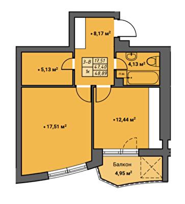 1-комнатная 48.89 м² в ЖК Amber Park от 18 650 грн/м², Ровно