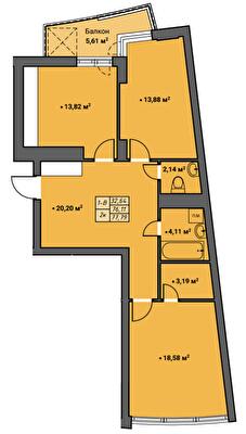 2-кімнатна 77.79 м² в ЖК Amber Park від 18 650 грн/м², Рівне