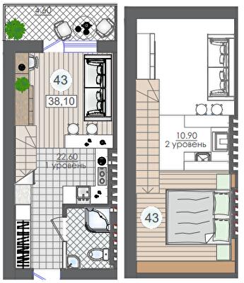 Двухуровневая 38.1 м² в ЖК Smart House от 21 850 грн/м², г. Южное