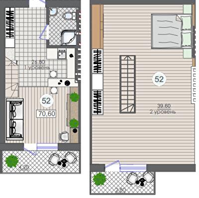 Двухуровневая 70.6 м² в ЖК Smart House от 21 850 грн/м², г. Южное