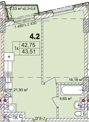 1-кімнатна 43.51 м² в Апарт-комплекс Ітака від 30 100 грн/м², Одеса