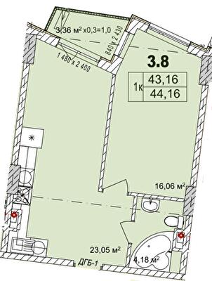 1-кімнатна 44.16 м² в Апарт-комплекс Ітака від 30 100 грн/м², Одеса