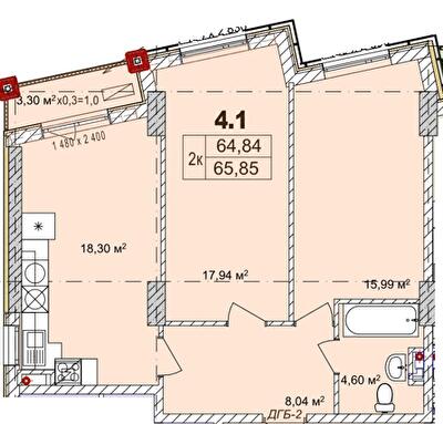 2-комнатная 65.85 м² в Апарт-комплекс Итака от 26 700 грн/м², Одесса